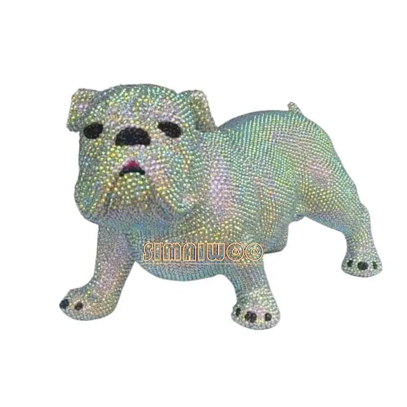 Crystal Bulldogge Statue For Living Room Office Shop Decorative Nordic Style Rhinestone Handcraft Christmas Gift Cute Animal