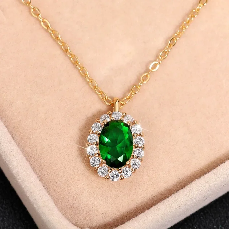 CAOSHI Elegant Noble Lady Pendant Necklace with Bright Oval Green Zirconia Chic Engagement Jewelry Bridal Wedding Accessories