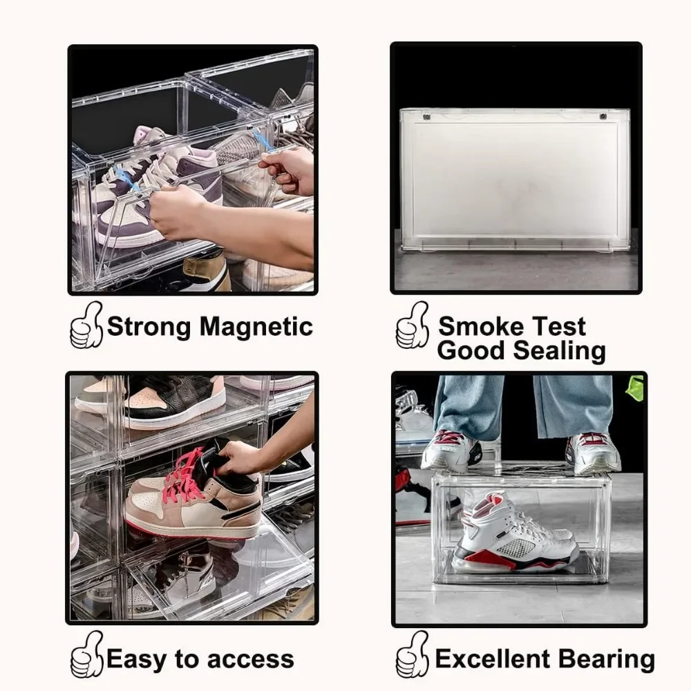 Прозрачная коробка для обуви, набор из 9 штук в ряд, органайзер для обуви с магнитной застежкой и коробка для хранения обуви, полностью прозрачные демонстрационные кроссовки