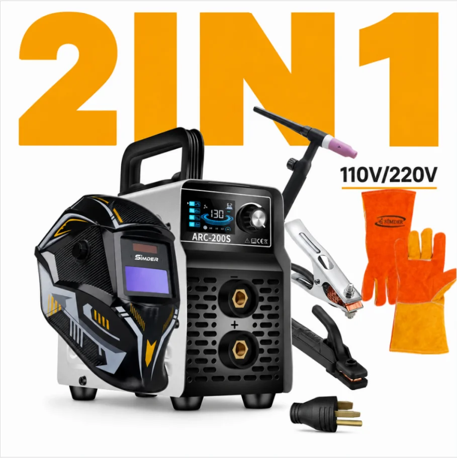 Stick/Lift TIG 2-in-1 Portable Welder Dual Voltage Welder 110V/220V Outdoor Maintenance, Garage, Automotive, Craft, and Home DIY, Equipped with a TIG Torch and Auto-Dimming Helmet and Gloves