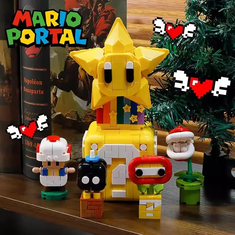 Bloques de construcción de Base de Super Mario Bros, Yoshi Luigi Star, punto de interrogación ensamblado, modelo de juego MOC, Mini juguete de ladrillo de Mario para regalo de niños