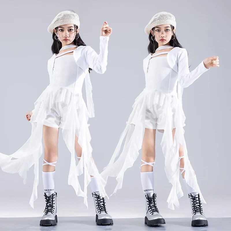 

2025 Dance Costumes For Girls Group Floating Skirts Kpop Outfits Children Ballroom Hip Hop Dance Performance Wear DQS18032