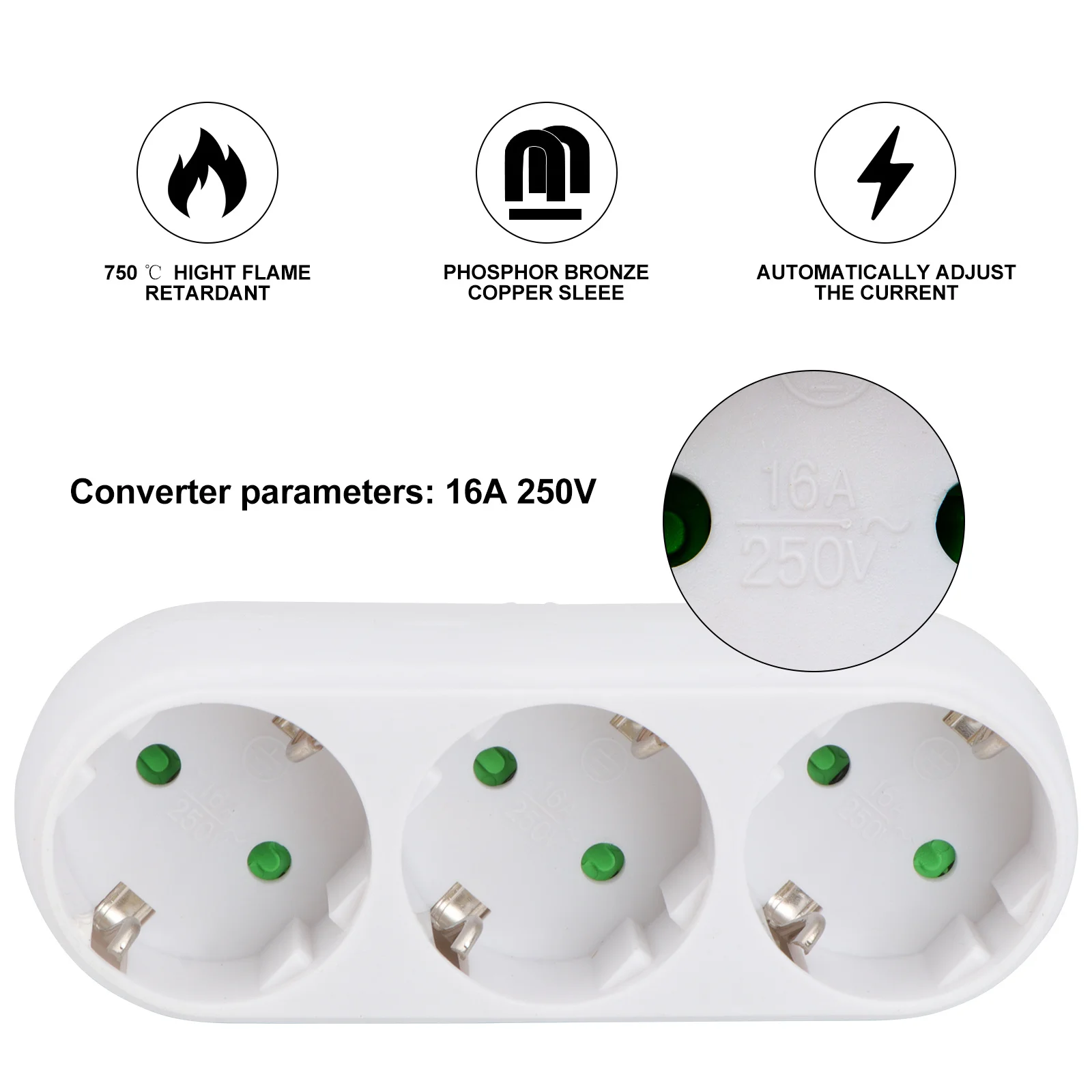 

Triple Socket Power Adapter White Heat-Resistant Cover Wall Plate Easy Install Plug Socket For Desk Office