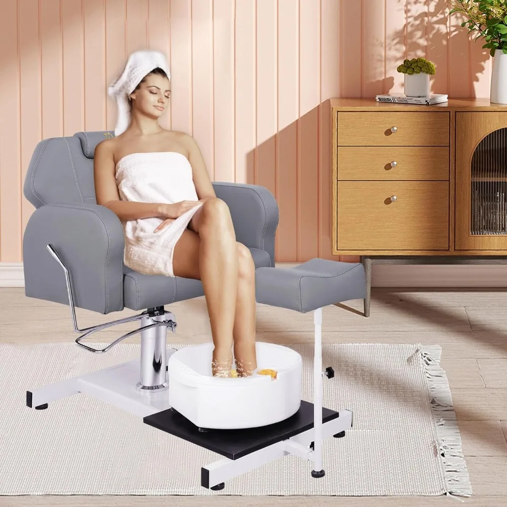 Reclining Pedicure Chair No Plumbing with Foot Massage Basin, Hydraulic Adjustable Pedicure Chair, 360° Rotation Beauty Spa