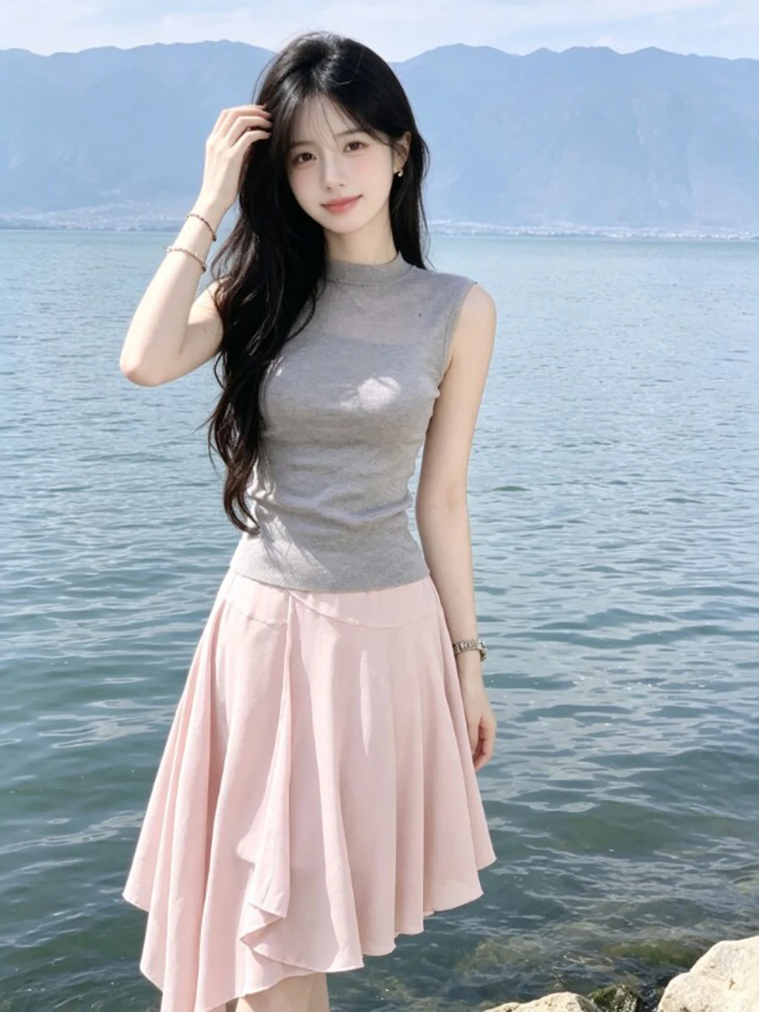 

Summer Casual Style Irregular Half Skirt Two-Piece Set Women's Fashion Design Sense Top And Skirt Ensemble Cotton Material