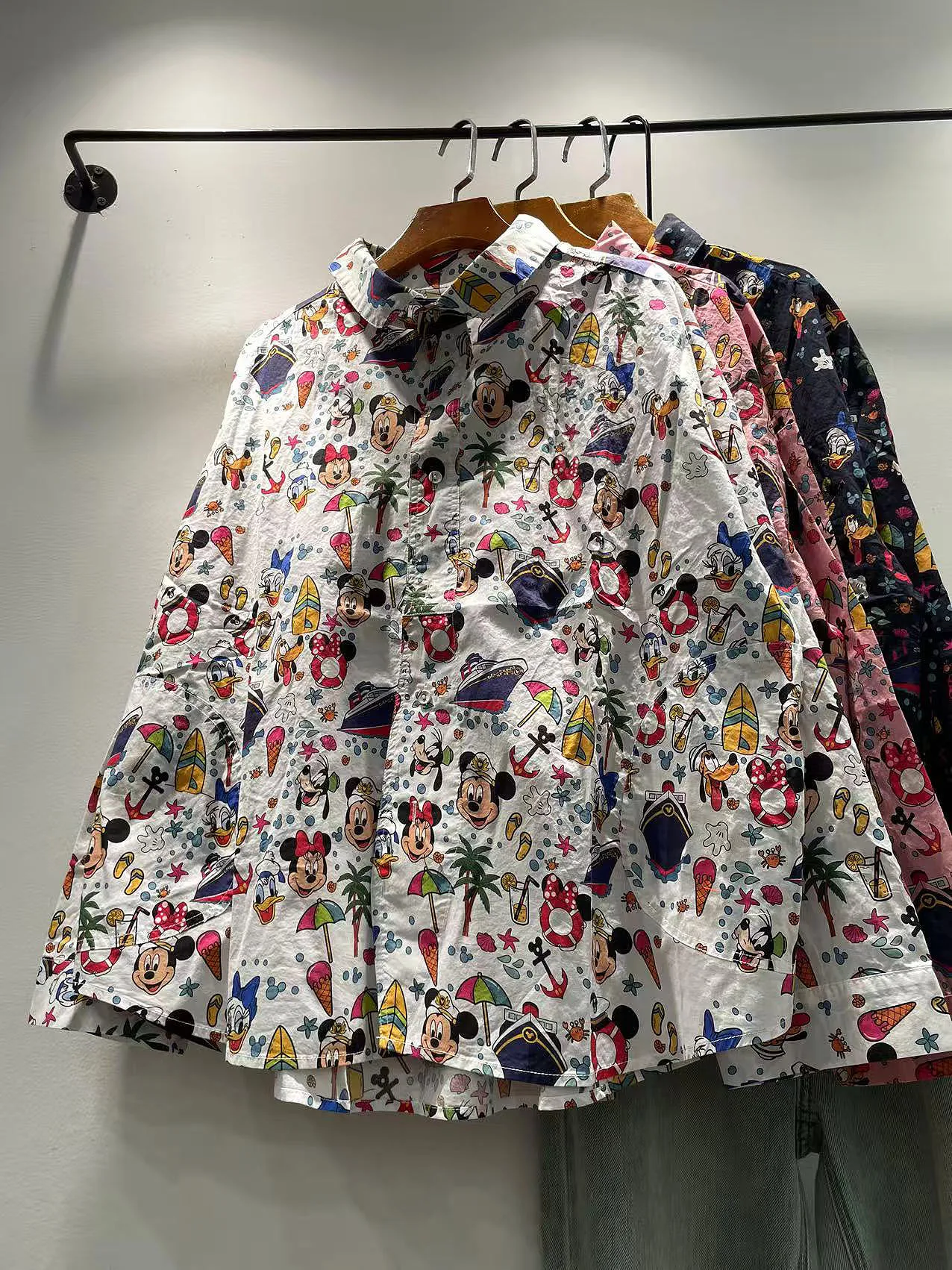 

Loose Fit Pure Cotton Long Sve irt Women's Korean Sle Cartoon Print Button up Casual irt Breathable Comfortable