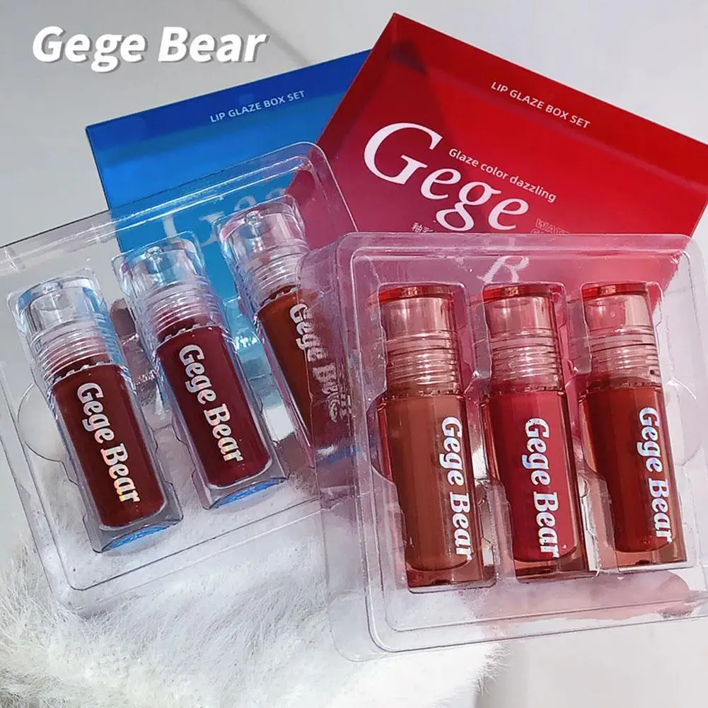 3Pcs Gege Bear Lip Glaze Jelly Lipstick Makeup Liquid Lipstick Lipgloss Moisturizing Lip Stain Plumping Water Lip Gloss 2024