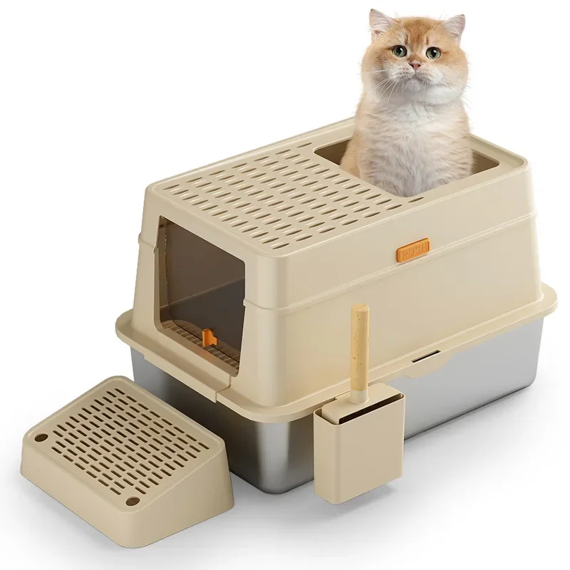 Stainless steel cat toilet large fully enclosed cat litter box deodorizing cat litter box