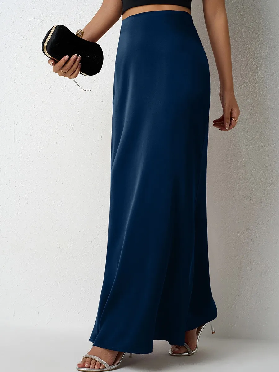 Summer Spring Women's Clothing Satin Long Skirt Elegant Maxi Skirt For Glossy Solid Casual Office Wear