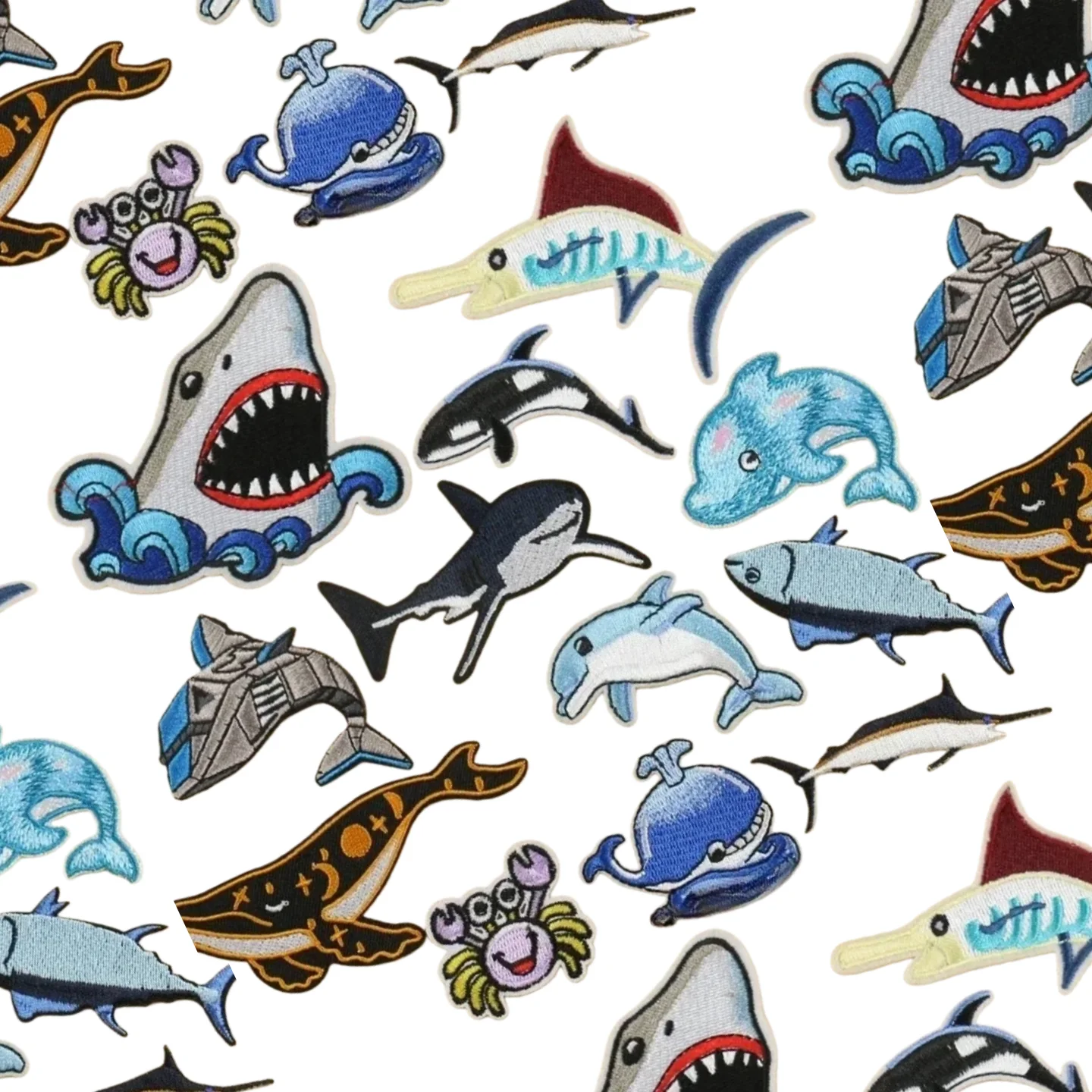 

Cartoon Marine Animals for Sharks, Dolphins, Crabs, Embroidery Cloth Stickers, Children's Clothing Accessories, Patches