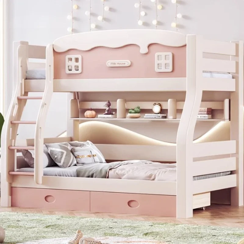 Pretty Girls Childrens Bunk Bed Frame Mattress Storage Solid Wood Loft Bed Kids Luxury Cama Infantil Bedroom Set Furniture