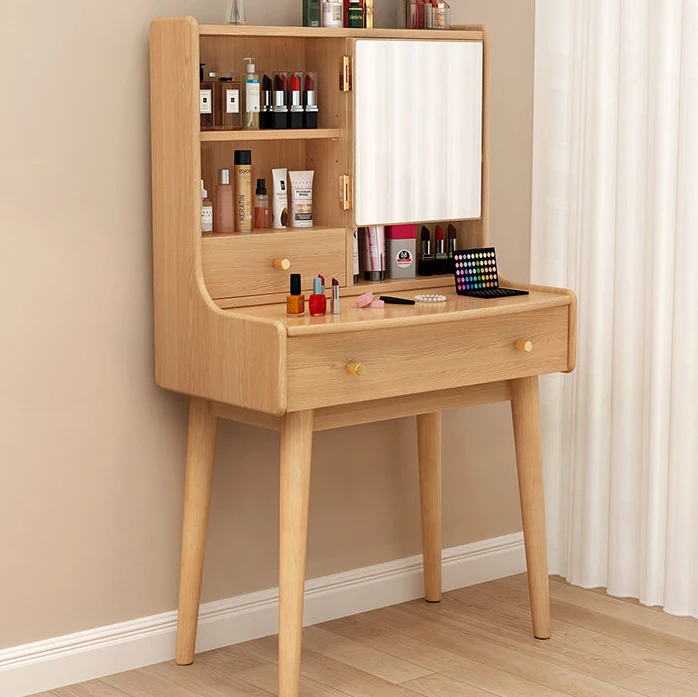 # Custom Furniture Wooden Dressing Table With Mirror and Drawers Luxury Bedroom Lighted Makeup Mirror Dressing Table