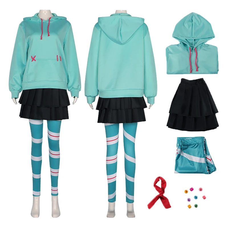 

Anime Cospaly Movie Vanellope Von Schweetz Cosplay Costume Hoodie Skirt Uniform Comic Con Halloween Costumes for Women Girls