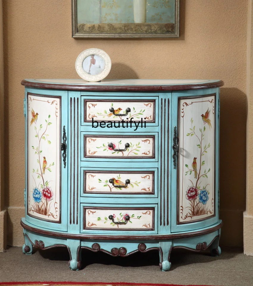 American semicircular entrance, chest Mediterranean decoration, entrance table, flower and bird side cabinet