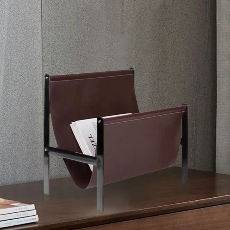 Leather Magazine Rack Metal Floor Multipurpose Book Newspaper Holder Creative Luxury Storage Shelf Home Organizer Racks Decor