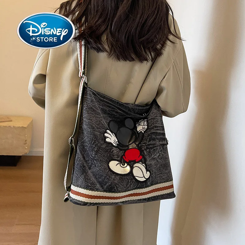 

Disney Embroidery Back Shadow Mickey Women's Bag Fashion Lady Shoulder Bag Large Capacity Multifunctional Denim Canvas Handbag