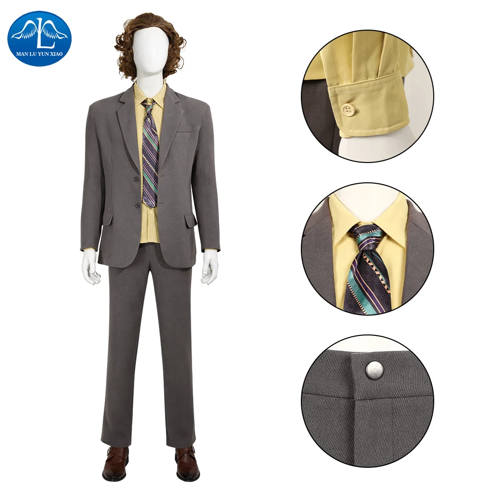 

Joker 2 Clown Boy Cosplay Costume Brown Suit with Shirt and Tie Halloween Adult Carnival Costume