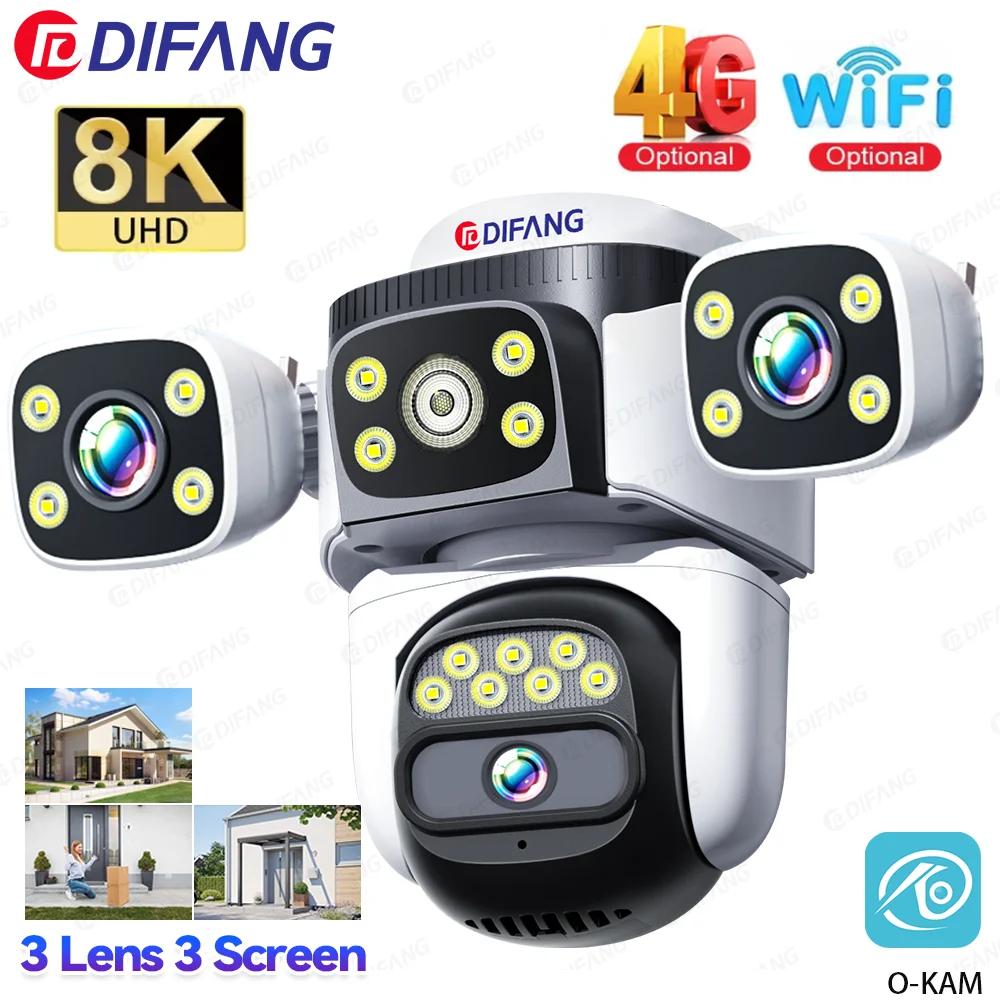 

8K WiFi Camera 15MP 4G Sim Card Wireless Surveillance Camera PTZ Smart Home Auto Tracking Waterproof CCTV External IP Camera