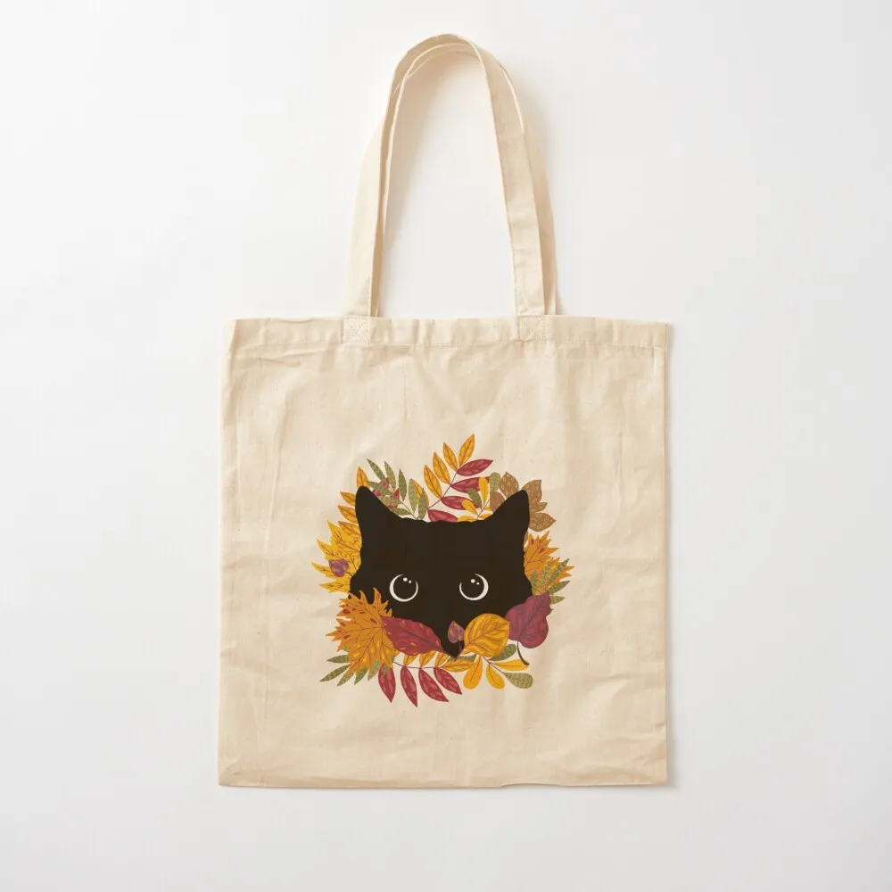 Black Cat Peeking Spying Autumn Fall Tote Bag Fabric bag large tote bag tote custom