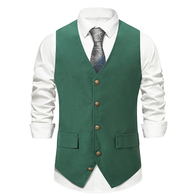 Men's Suit Vest Fashion Trend Solid Color Medieval Retro Vest Single-Breasted Male Waistcoat Wear