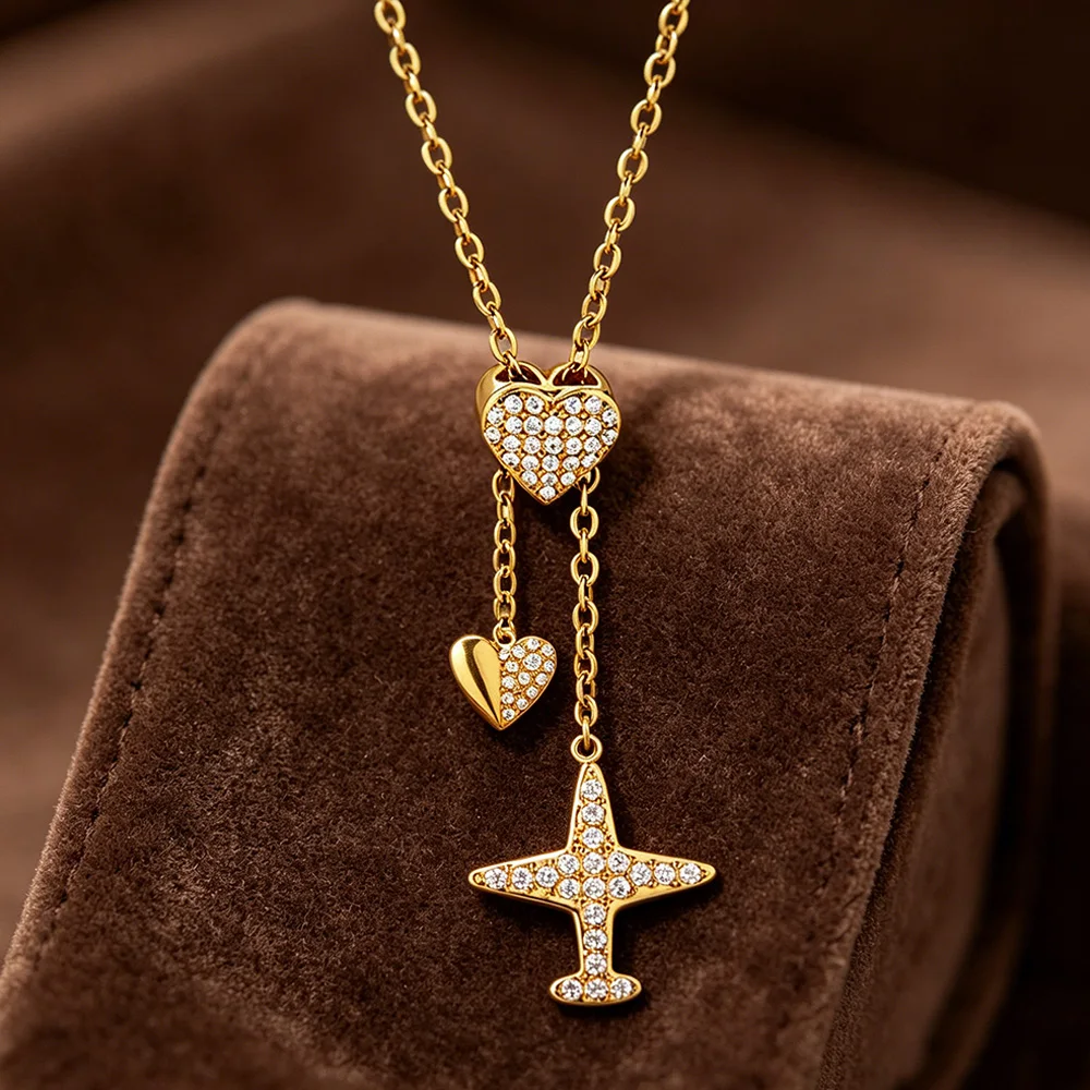 New Luxury Zircon 26 English Letters Stainless Steel Adjustable Necklaces For Women Trendy Female Choker Chain Jewelry