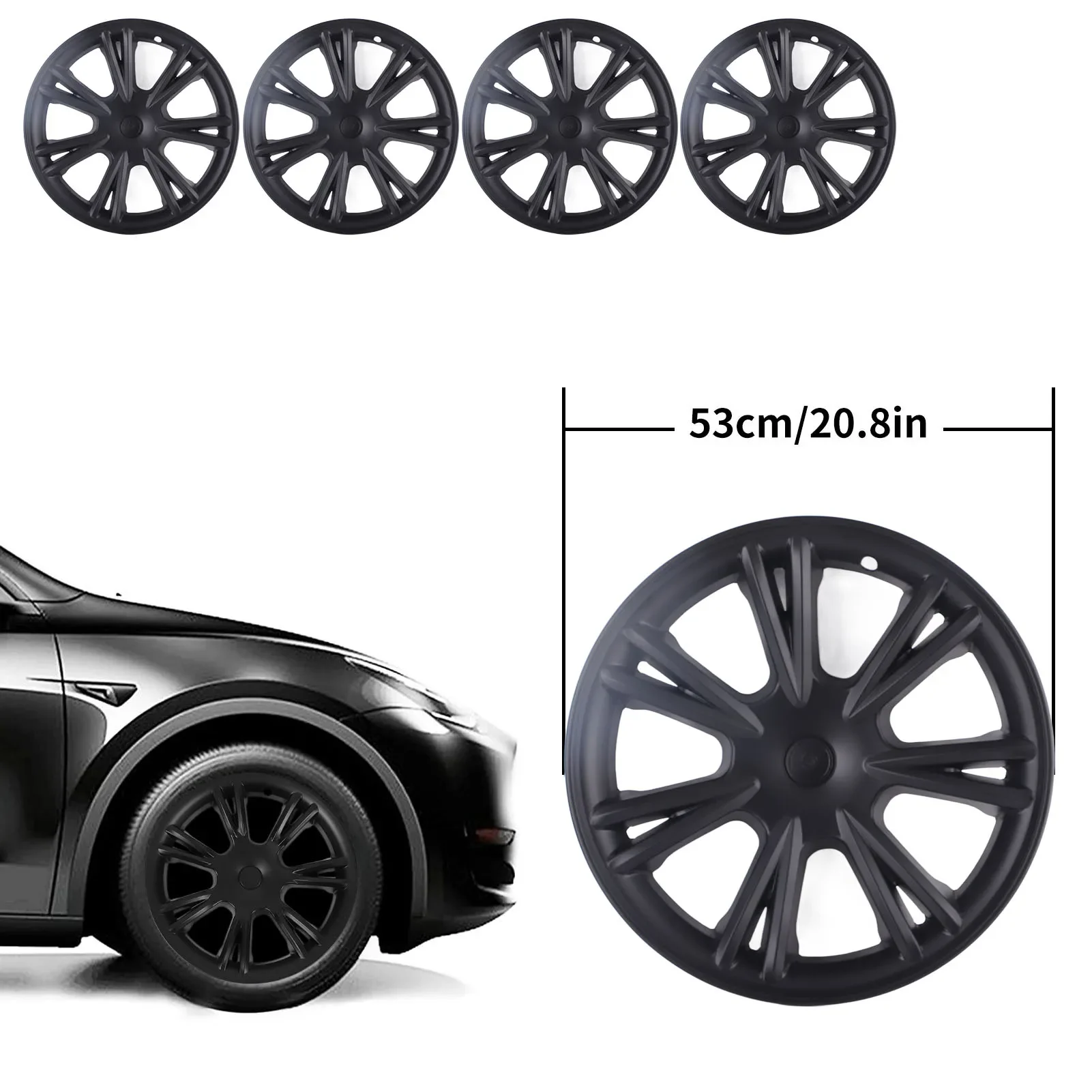 4PCS Car Hub Caps Waterproof Wheel Rim Cover Hubcaps Exterior Accessories Replacement For Tesla Model Y 2020 to 2023 Matte Black