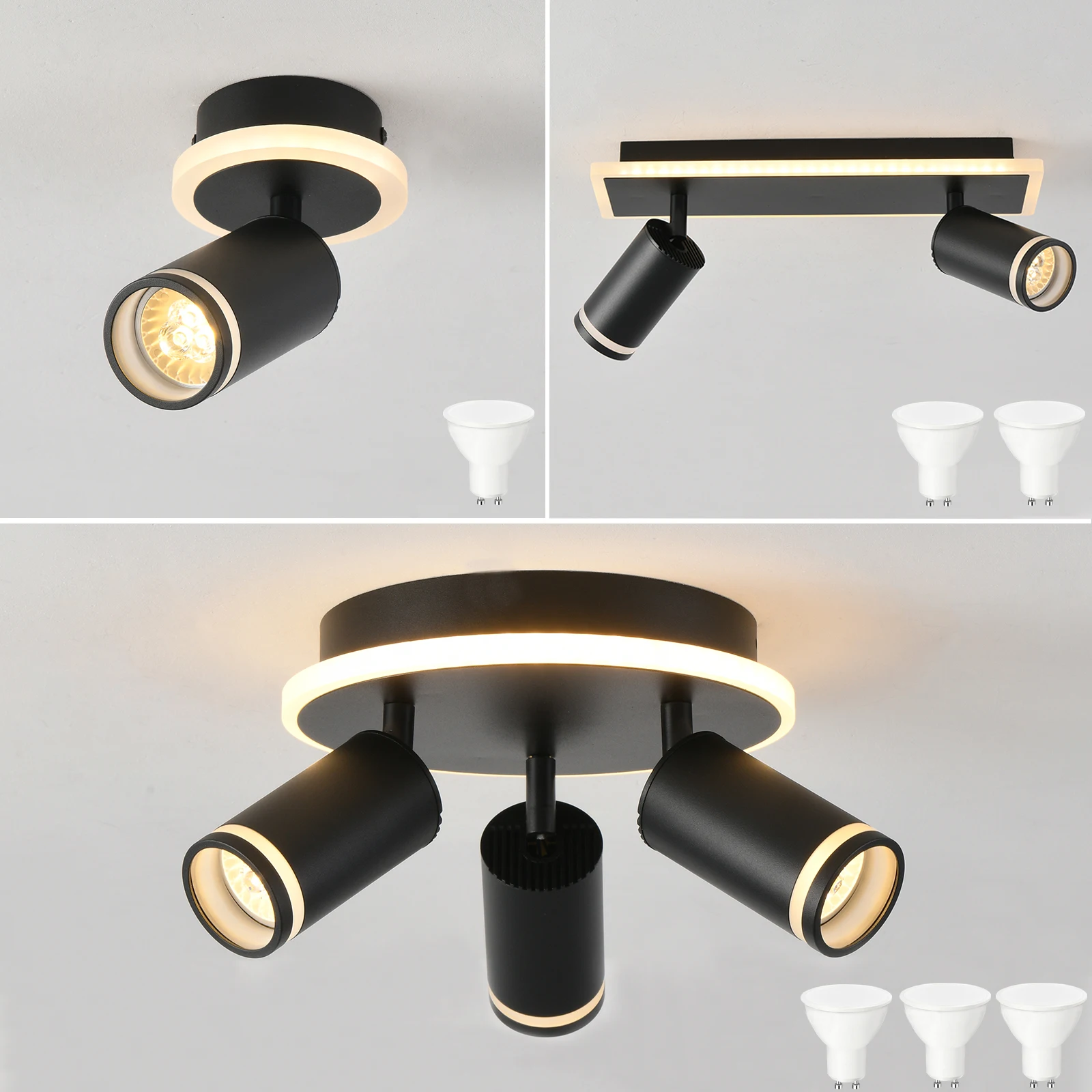 

LED Spotlights Ceiling Bottom Glow Bedroom GU10 Ceiling Spots Flexibly Rotatable 4500k Black Kitchen Ceiling Light