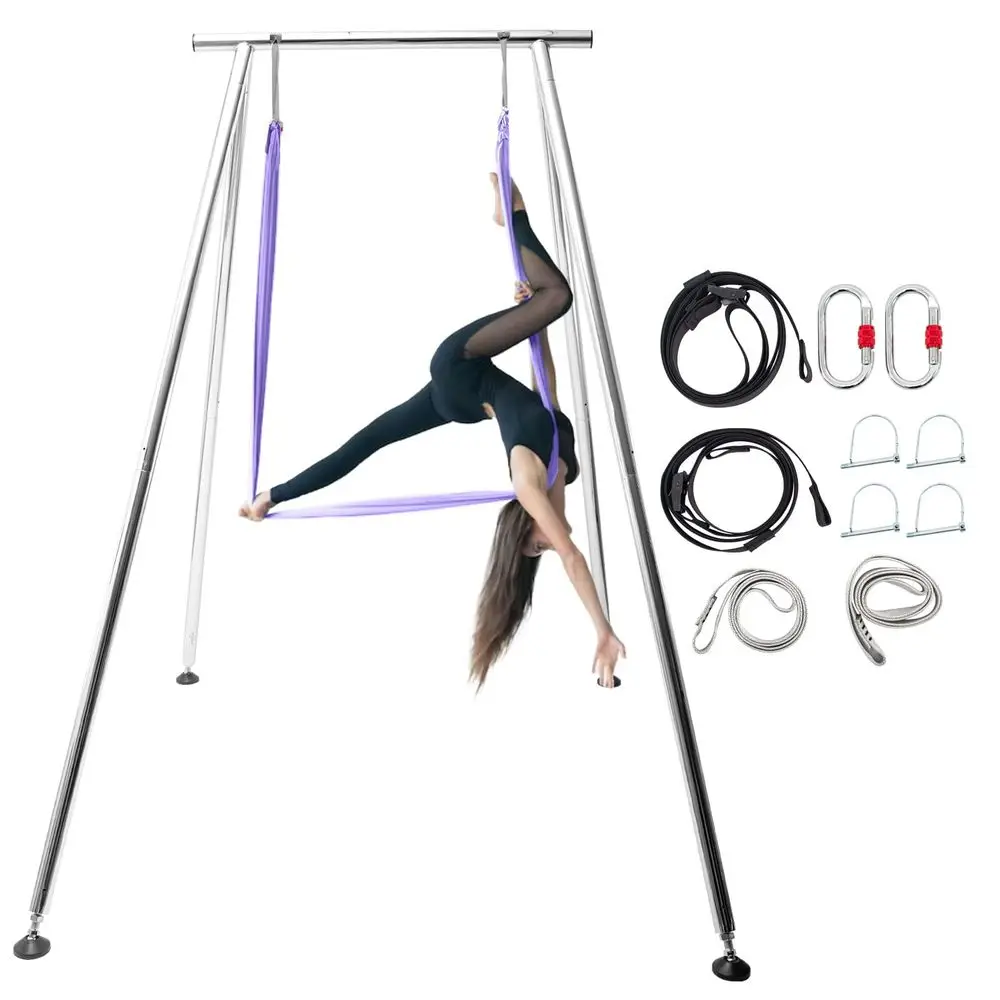 

9.6 FT 115.3 Inch Adjustable Height Aerial Yoga Frame amp Hammock, Professional Swing Stand with 18 FT 33FT Aerial Silk, 550lbs