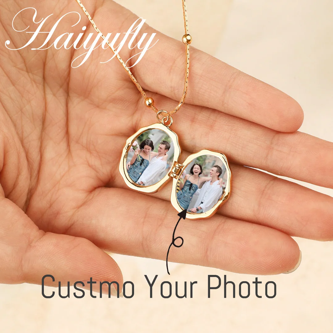 Haiyufly Personalized Photo Locket Necklace for Women Cross Butterfly Pendant Copper Alloy Jewelry Choker Chain Memorial Gift