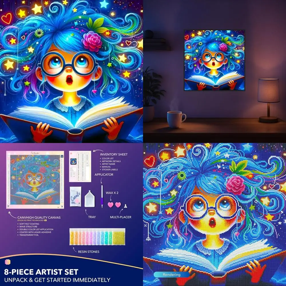 

DIY Diamond Painting Kit - Josephine The Reading Mouse 50x50 cm, Sparkling AB Stones Craft for Adults and Children