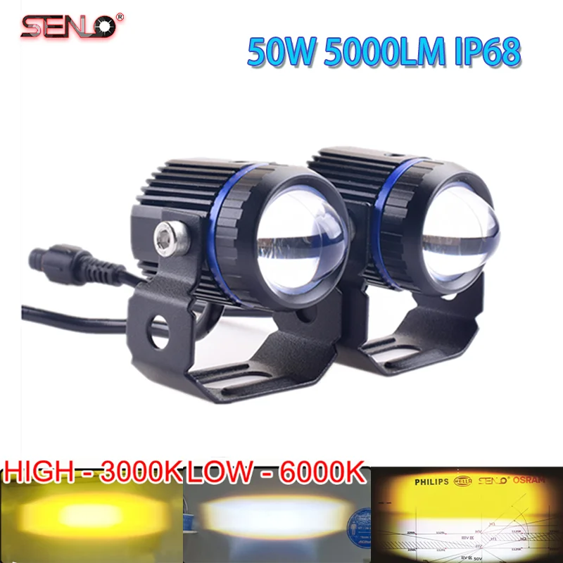 50W Motorcycle Light For Motorbike Off-road Front Auxiliary 5000lm 6000k/3000k Super Bright Mini Driving Led Lights Headlight