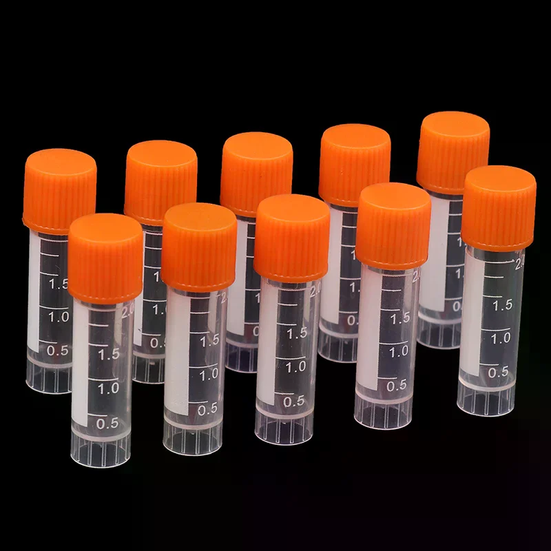 50Pcs/pack Plastic Test Tubes Vials Sample Container Powder Screw Cap Bottle PP Cryotube Freezing Tube 2ML