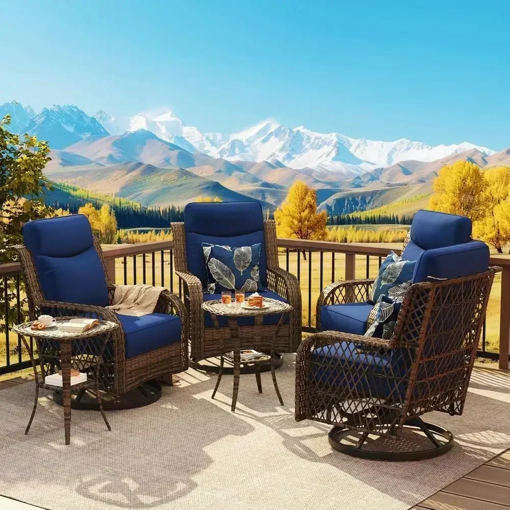 6-Piece Wicker Swivel Rocker Patio Set with Side Table, Thick Cushions & High Back Support