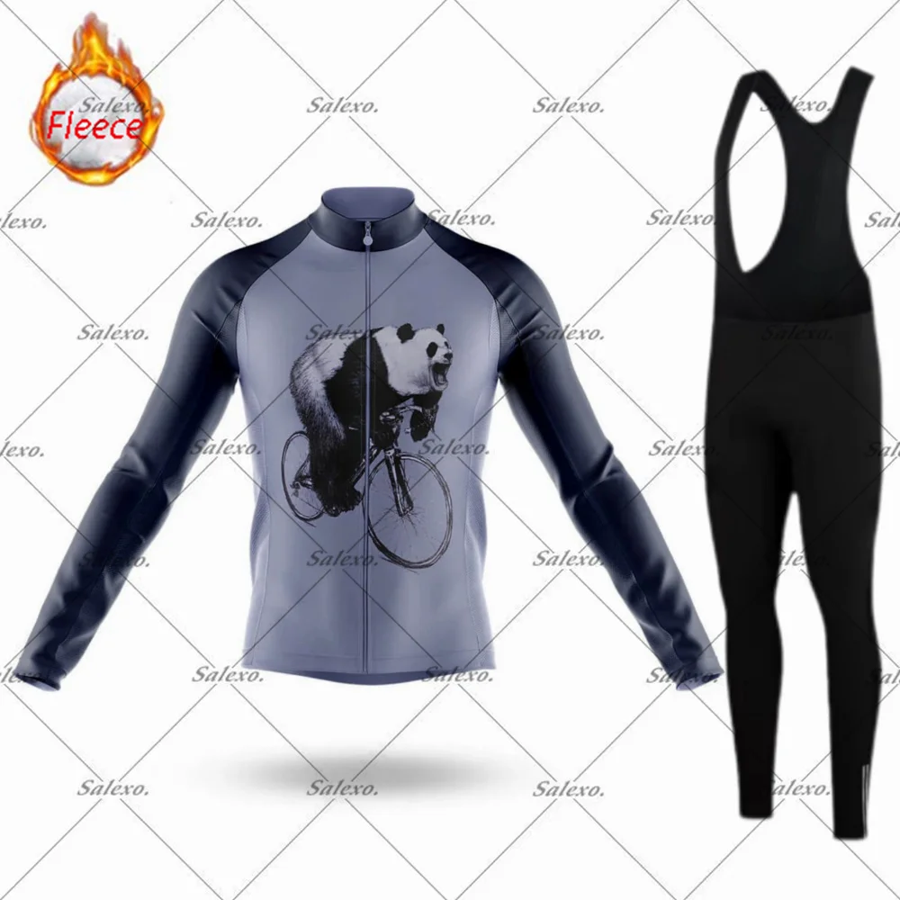 

2026 New Winter Animal Cycling Clothing Men's Thermal Fleece Bicycling Clothing Set Outdoor MTB Bike Pants Ropa Maillot Ciclismo