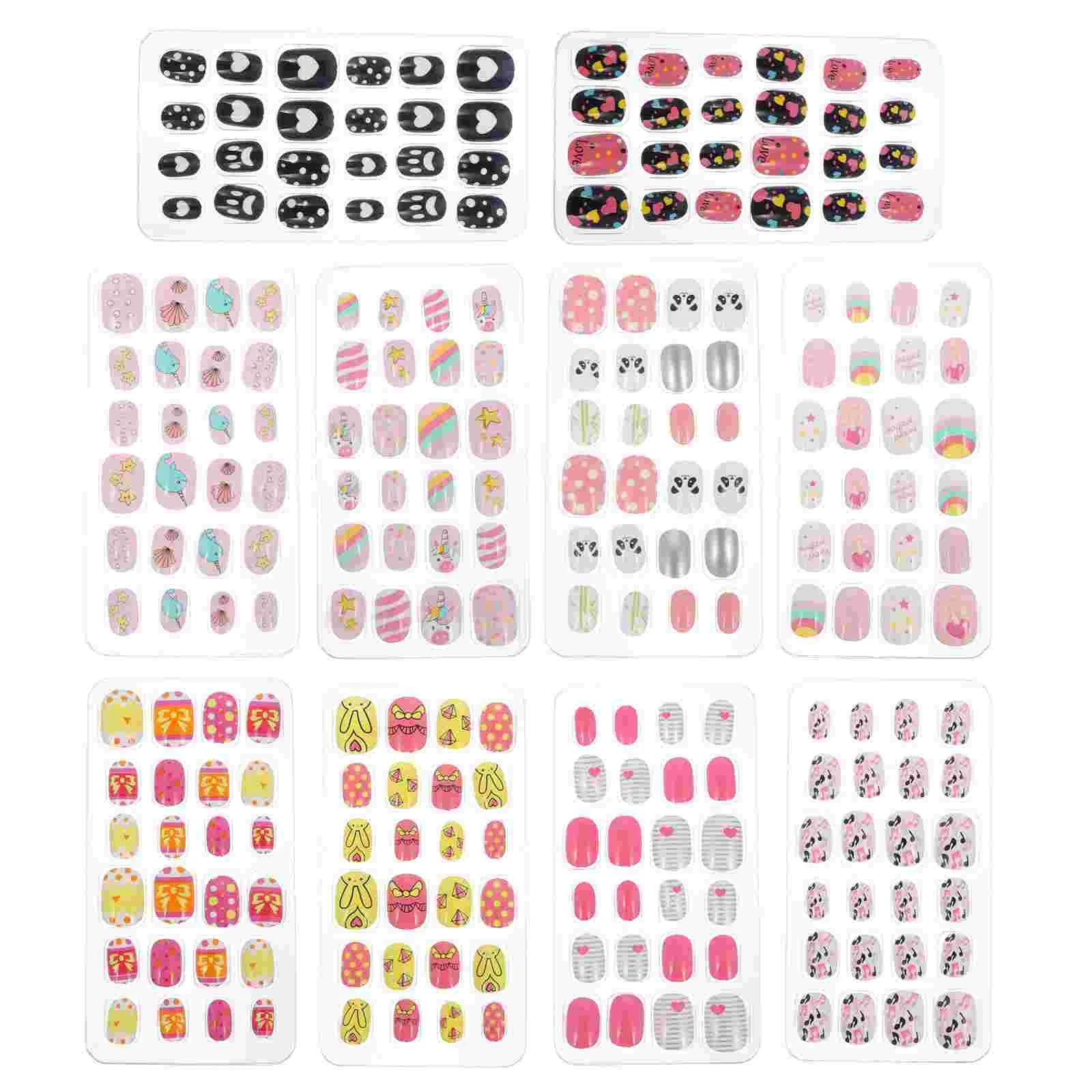 

240 Pcs/ Children's False Nails Short Fingernails Kids Cartoon Stickers Mixed Style Artificial