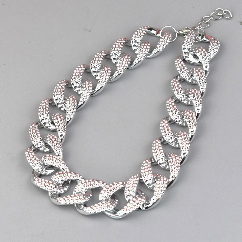 ABS Plastic Dog Collar Chain Diamond Inlay Sparkle Bulldog Necklace Cat Collars Pet Accessories Small Medium Large Dogs Golden