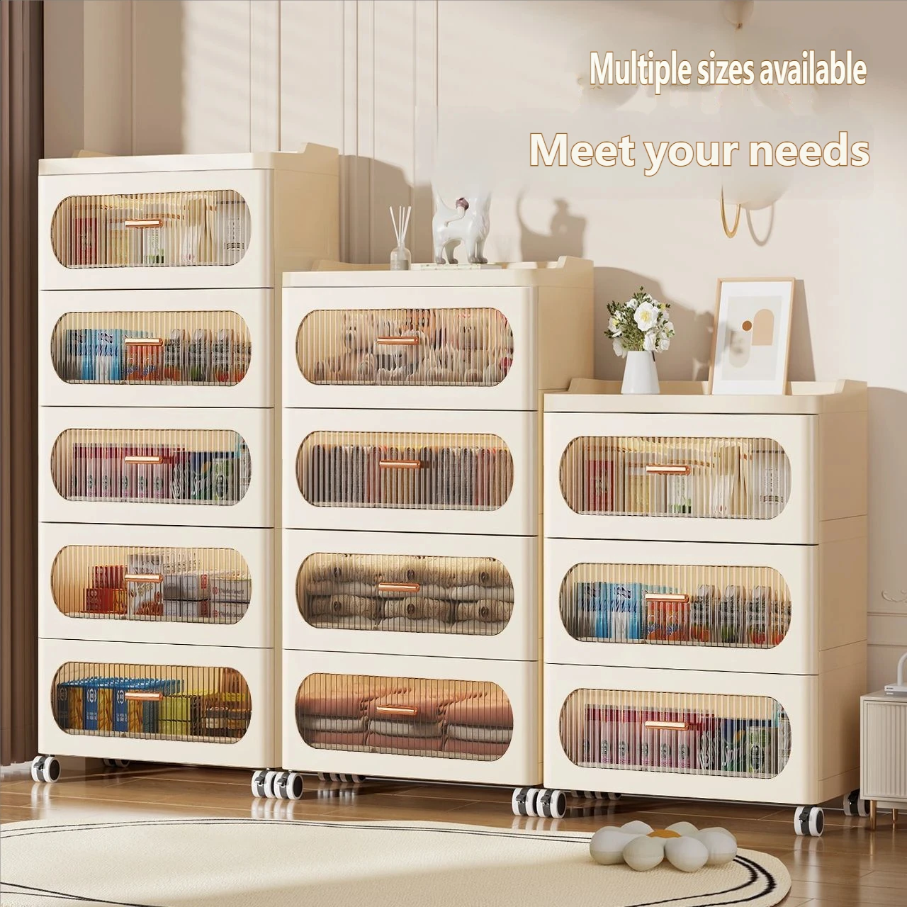 

Cream style drawer style storage cabinet plastic storage cabinet with wheels mobile multi-layer storage cabinet household use