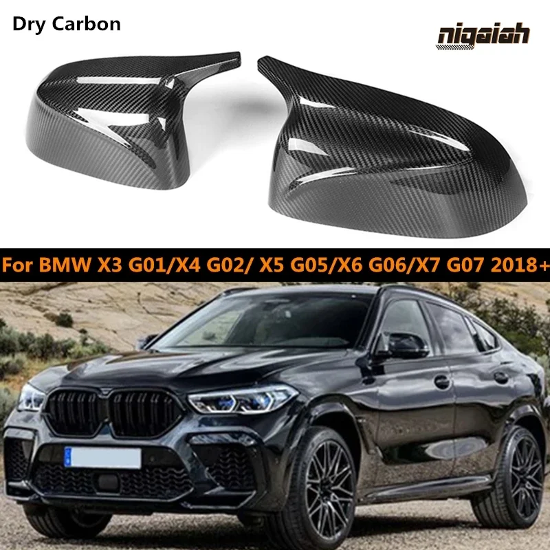 Rearview Mirror Covers Caps Real Dry Carbon Fiber Replacement Shell For BMW X3 X4 X5 X6 X7 G01 G08 G02 G05 G06 G07 2018+