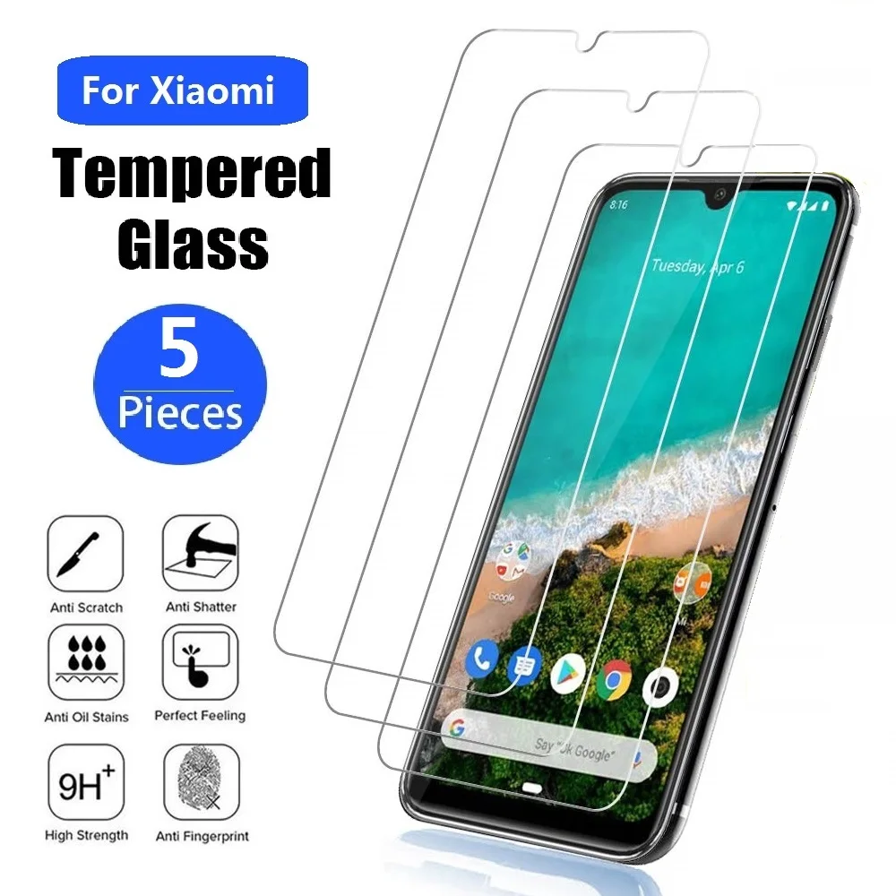 5 قطعة الزجاج المقسى ل Xiaomi Mi 9 8 SE 9T Pro Max 9 8 A3 A2 Lite 6 6X Mix 2 2S 3 Play واقي للشاشة