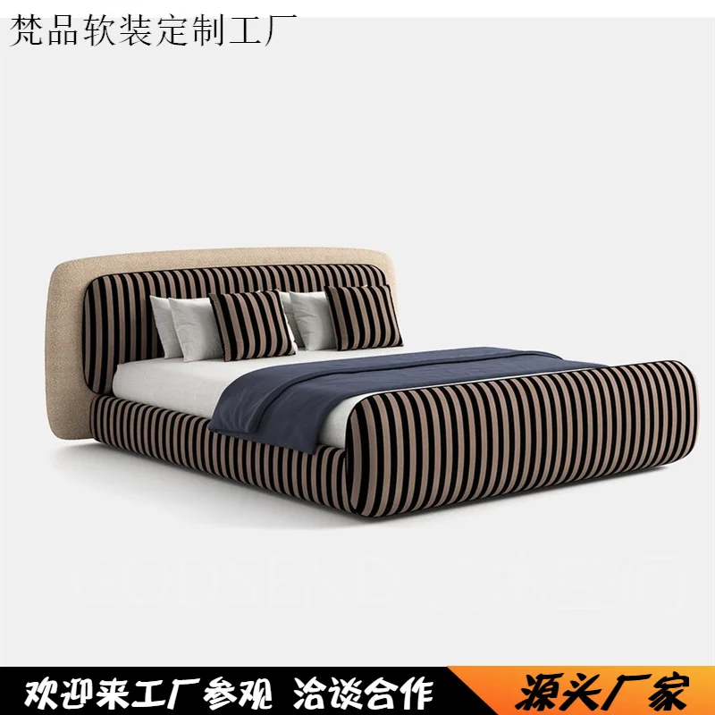 

Replica Italian cloud bed classic black and white stripes medieval unique bedroom villa double simple premium wedding bed