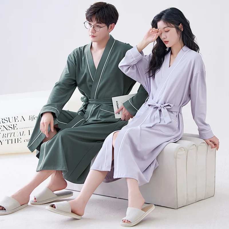 2024 Autumn Couple Long Sleeve 100% Cotton Kimono Robes for Women High Quality Soft Sleepwear Bathrobe Men Homewear Home Clothes