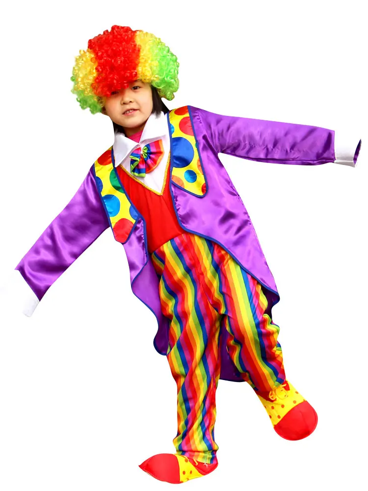 Carnivals Children Clown Costume Set ,Funny Kids Joker suits for Party Circus Cosplay Props,just Clothing,no Shoes/Wig