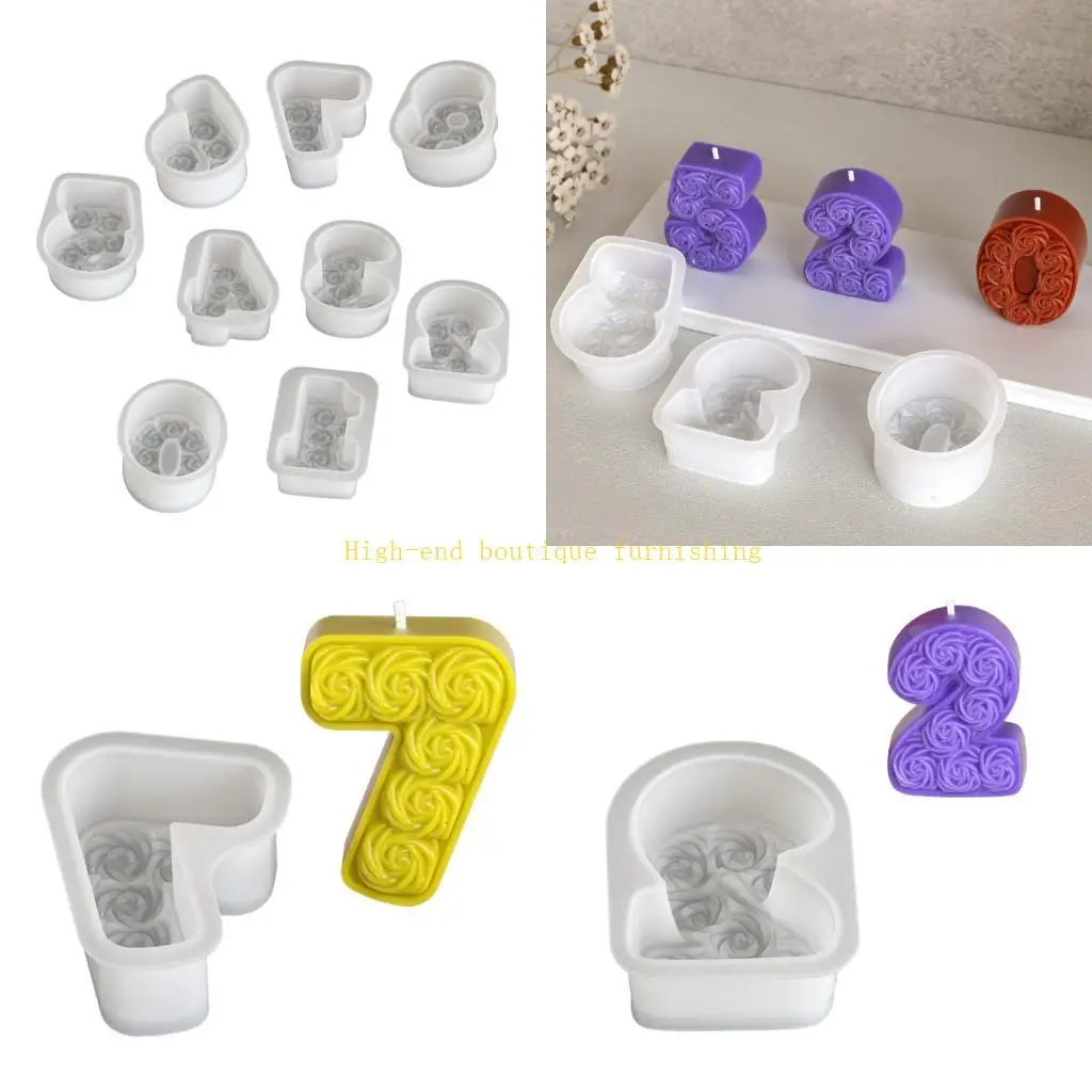 

L9NB Scented Molds 0-8 Rose Number Silicone Mould Cake Molds Epoxy Resin Molds