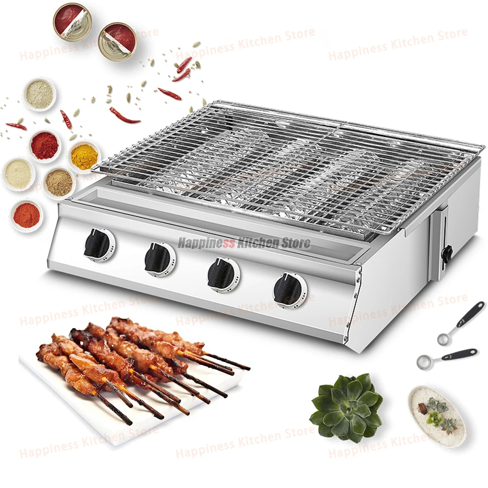 4 Burners BBQ Grill Garden LPG Gas Grill Gas Stoves Stainless Steel Burners With Covers Outdoors Camping Barbecue 549*250mm Net