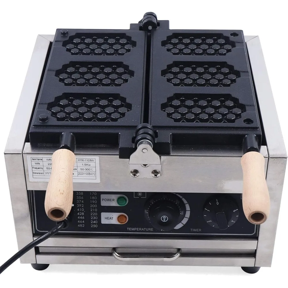 Waffle Maker Machine Electric Stainless Steel Non-Stick 3pcs Honeycomb Waffle Pop Maker Commercial Flip Balance Heating