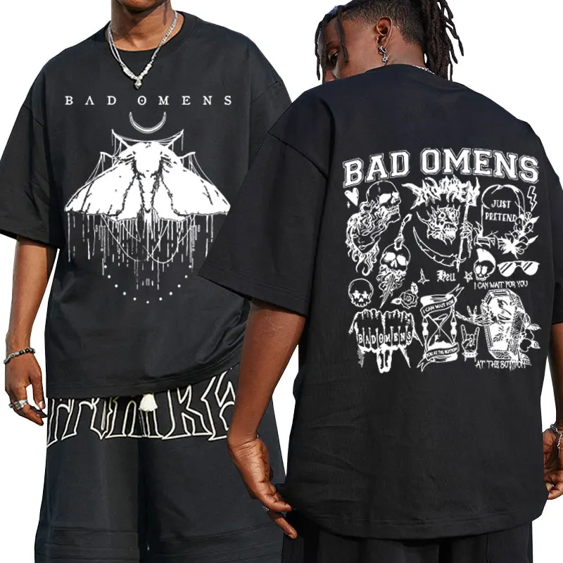 

Vintage Bad Omens Print T-shirt Funny Moth Graphic Tshirt Male Fashion Hip Hop Streetwear Short Sleeve T-shirts Male Gothic Tops