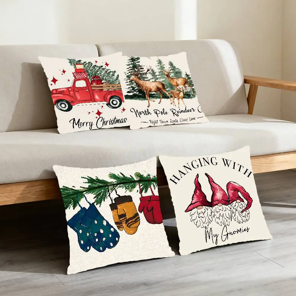 Watercolour Tree Snowman Blue Throw Pillow Cover Nordic Vintage Style Cushion Covers Home Living Room Sofa Couch Seat Decor