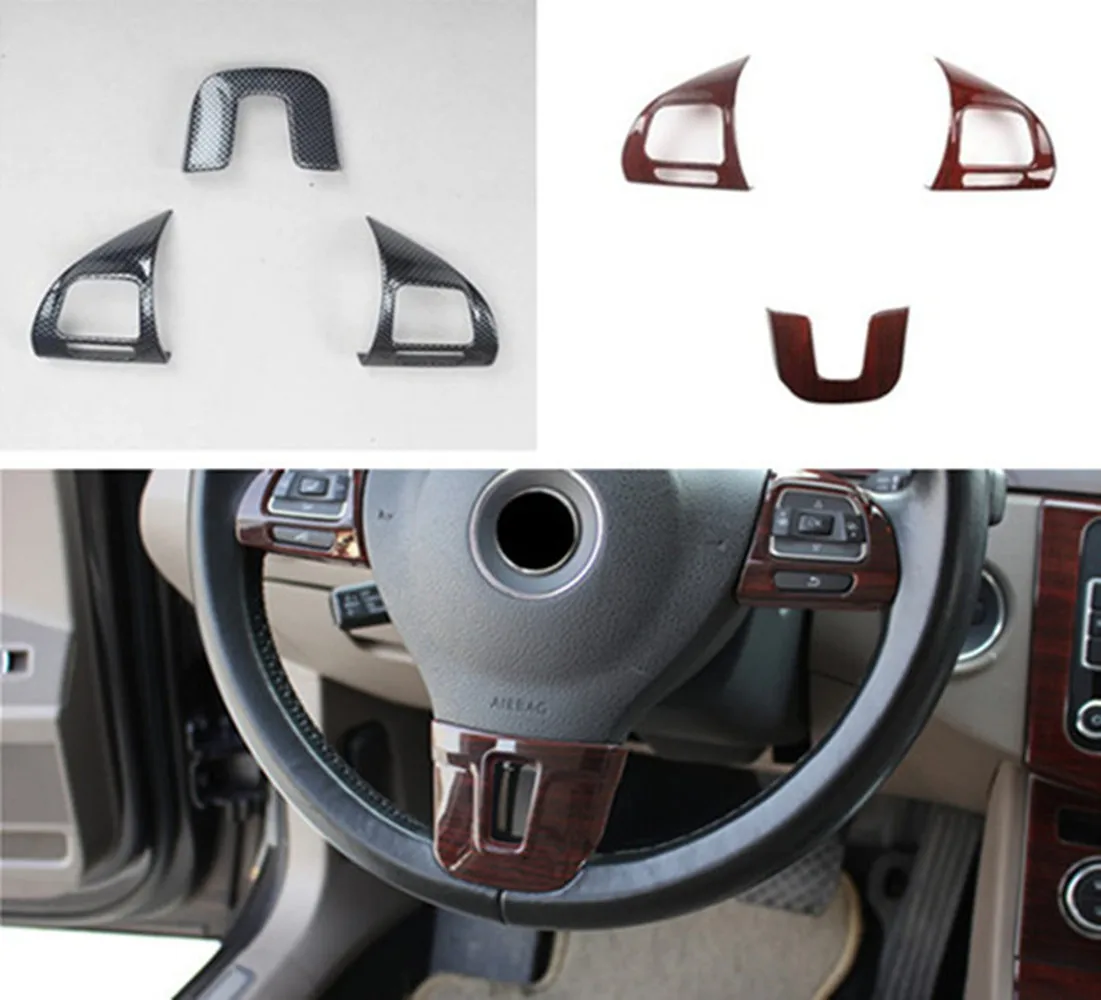 3pcs/lot Car stickers ABS carbon fiber grain steering wheel decoration cover for 2012-2015 VW Volkswagen Passat B7 CC