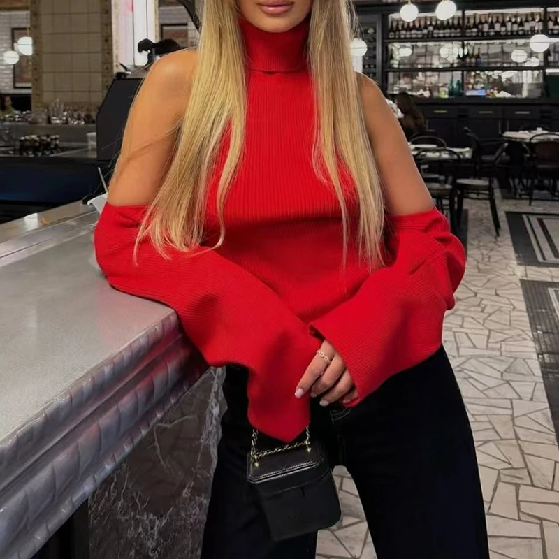Simple Multi Color Turtleneck Knitted Tops Casual Office Slim Fit Shawl Sweater New Autumn Winter Women's Elegant Sweater 2pc