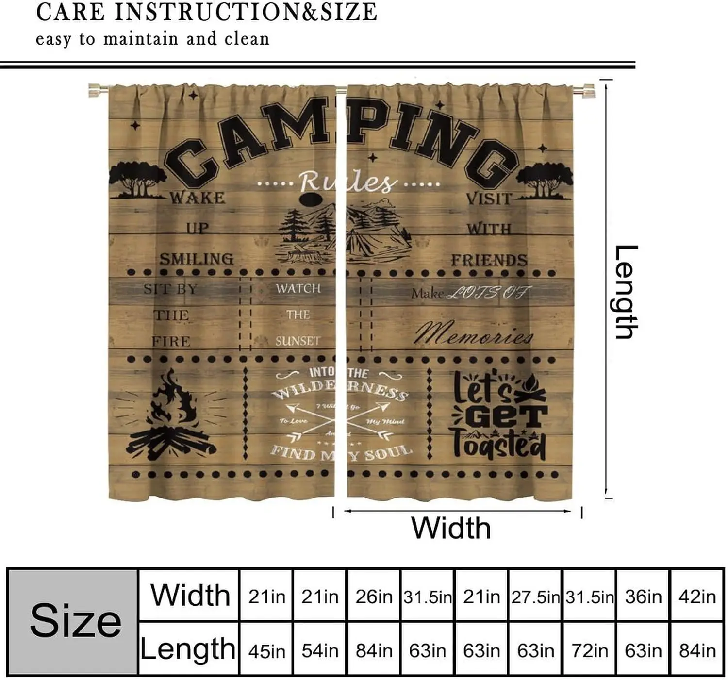Rustic Camping Rules Tapestry Curtain Boho Decor for Dorm Room Bedroom Window Wall Art Nature Wilderness Festival Poster Tapestr